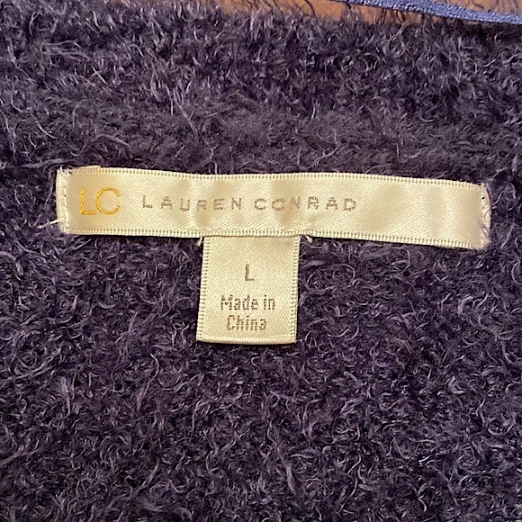 LC Lauren Conrad Blue Silver LOVE Super Soft Fuzzy Long Sleeve Casual Sweater L - Picture 8 of 10